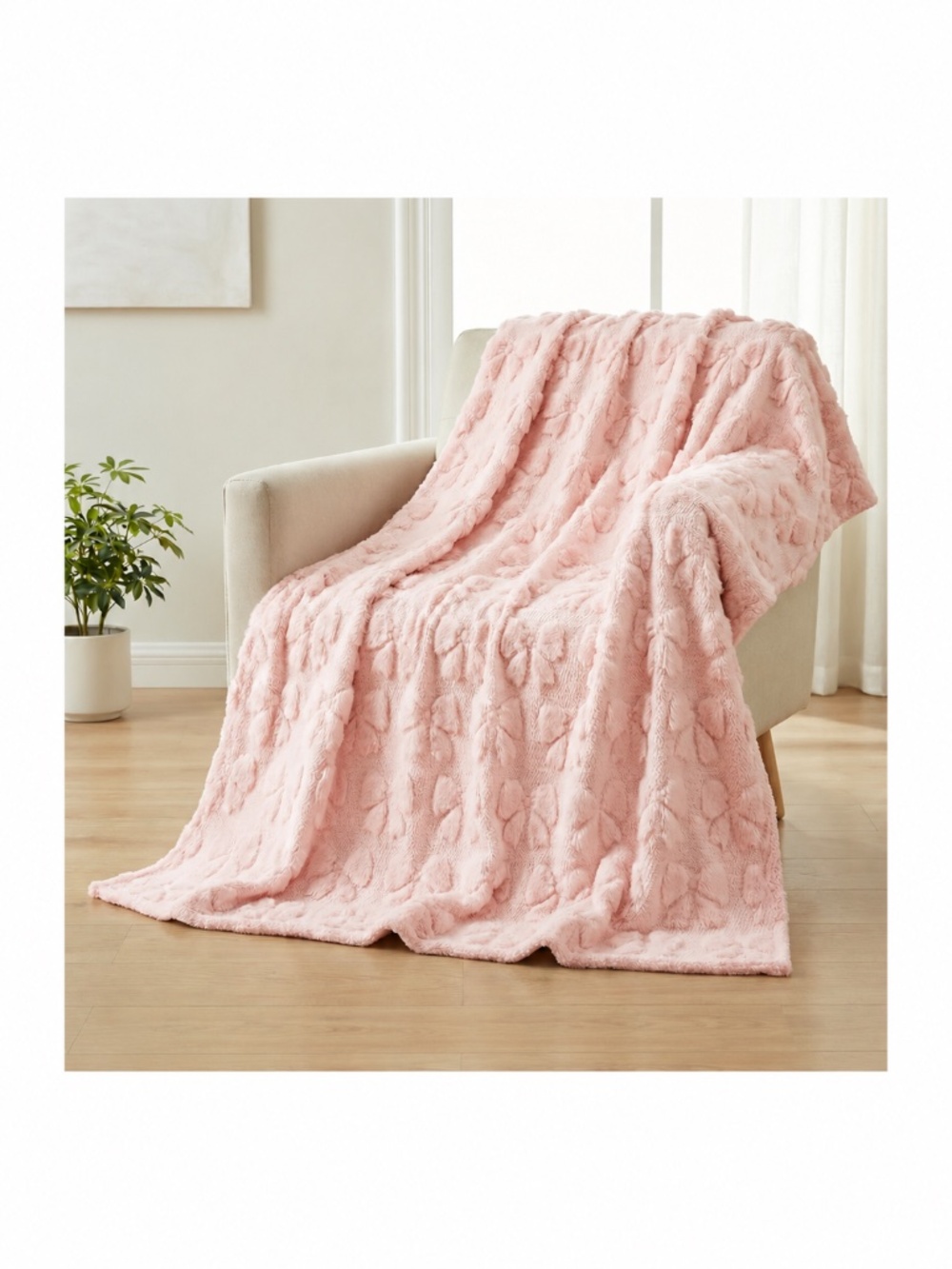 Horaldaily Valentine Bow Blanket Throw, Pink Bow Soft Fuzzy Plush Faux Fur Cozy